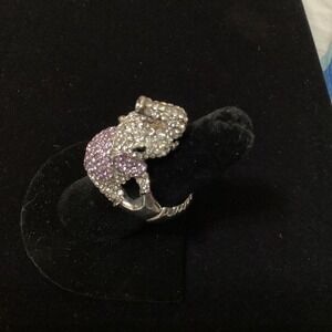 Elephant Ring Rhinestone Statement Ring Animal‎ Silver Tone Purple White